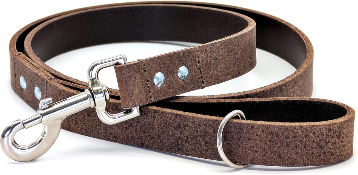 SnelShoppen - Full Grain Leer Hondenlijn - Vintage Bruin - 1.2m - Duurzaam en Sterk - Hondenaccessoires voor Wandelen en Training