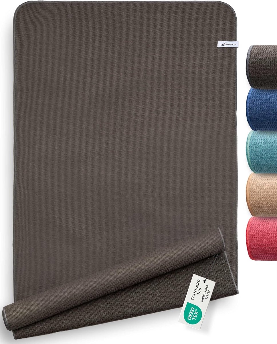 SnelShoppen - Yoga Handdoek Non-Slip - Sneldrogend en Absorberend - Ideaal voor Yoga Mat, Hot Yoga en Fitness - 185 x 63 cm - Antraciet