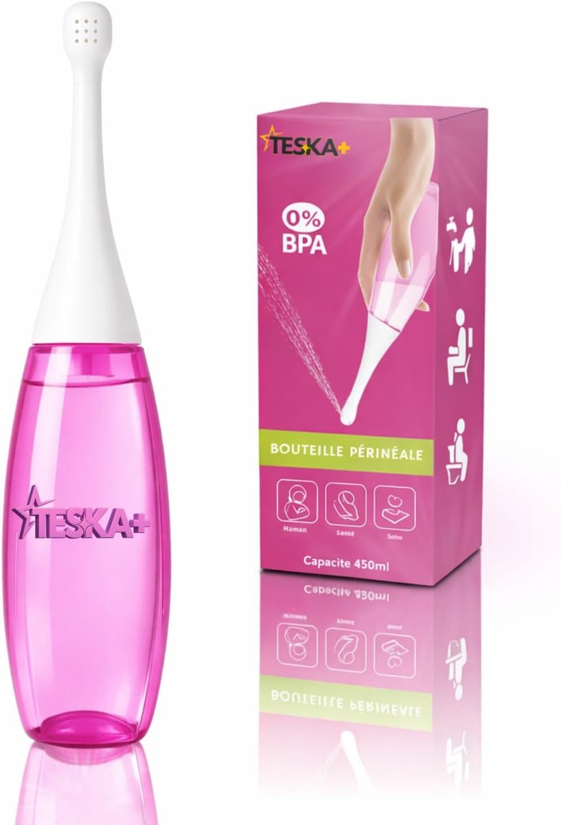 SnelShoppen - Perineumfles na bevalling 450 ml, draagbaar, BPA-vrij, hygiëne voor zwangerschap en enema, perfect voor jonge moeders, handleiding in he