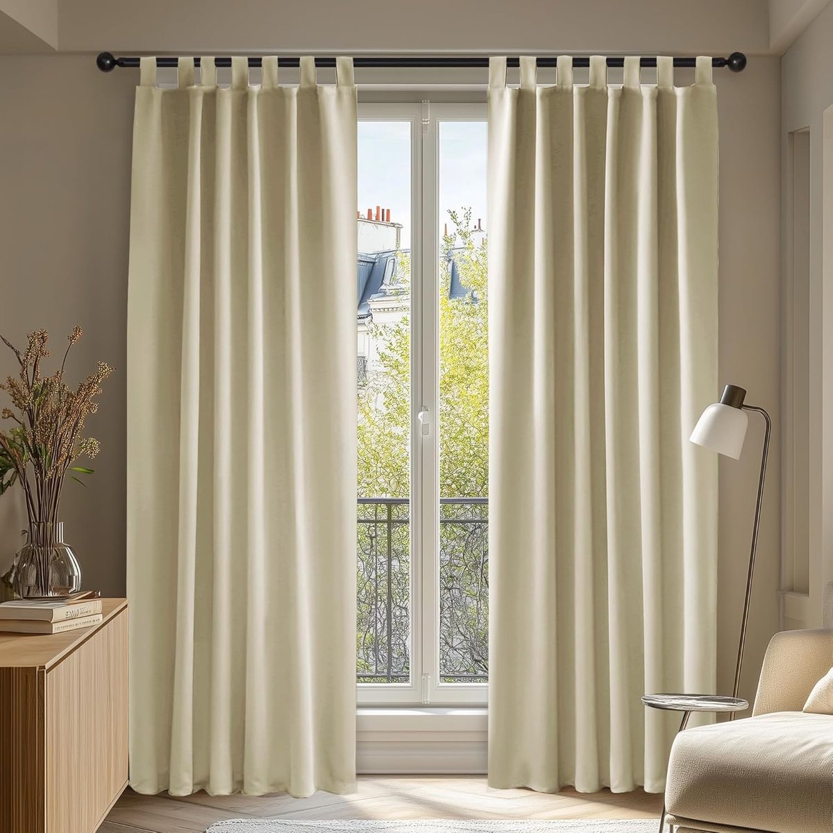 SnelShoppen - Deconovo Blackout Gordijnen Beige - Opaque Thermische Raamdecoratie voor Woonkamer & Slaapkamer, 140x260 cm, 2 Stuks, Luxe Kantafwerking