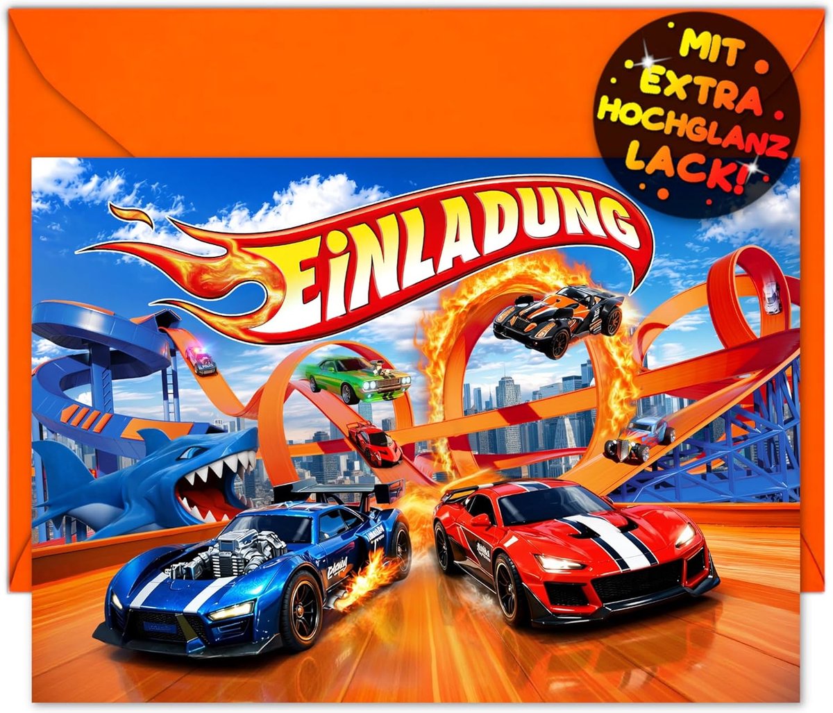 SnelShoppen - 12 x Racing Car Uitnodigingskaarten Kinderverjaardag Jongens Meisjes + 12 x Enveloppen - Auto Feestkaarten voor Racers, Go Kart, Formule