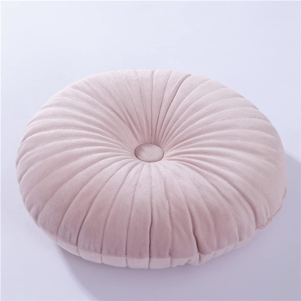 SnelShoppen - Ronde Velvet Pompoen Kussen - 34.7cm - Hoofdkussen voor Woonkamer, Sofa, Bed, Vloer - Zacht en Comfortabel - Roze - Decoratief Kussen