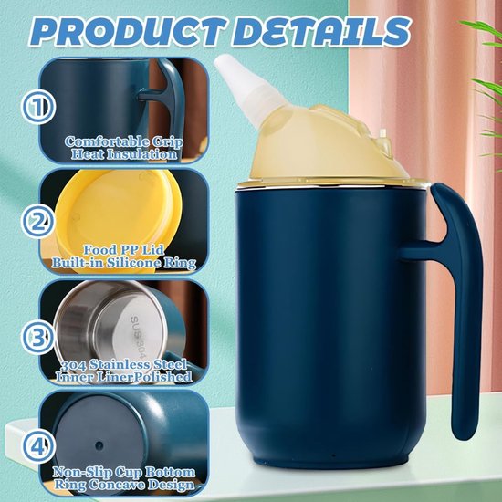 Rietjesbeker - Anti-Lek Drinkbeker - 400ml - waterbeker - drinkbeker ouderen - Overgangsbeker - Anti-lek Beker voor Baby's - Waterbekers voor senioren met tuit - Vaatwasser bestendig - met 2 deksel en rietje van Merkloos — afbeelding 2