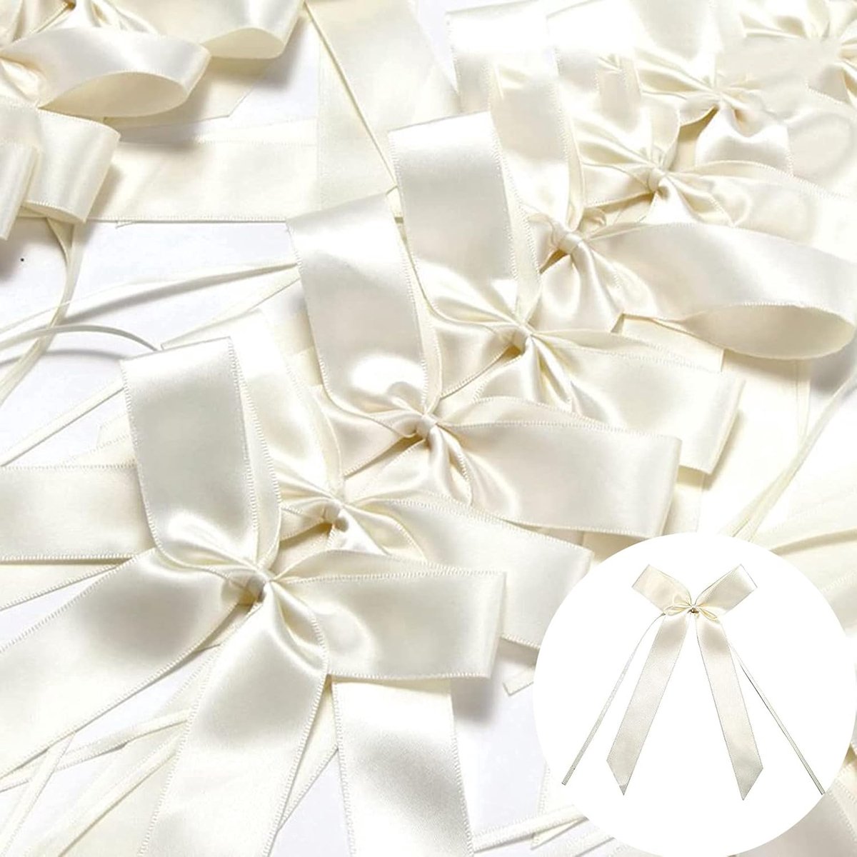 SnelShoppen - 50 Stuks Autostrikken Bruiloft, Crème Witte Autolinten, Decoratie voor Auto, Tafel en Kamer, Herbruikbaar Polyester voor Speciale Gelege