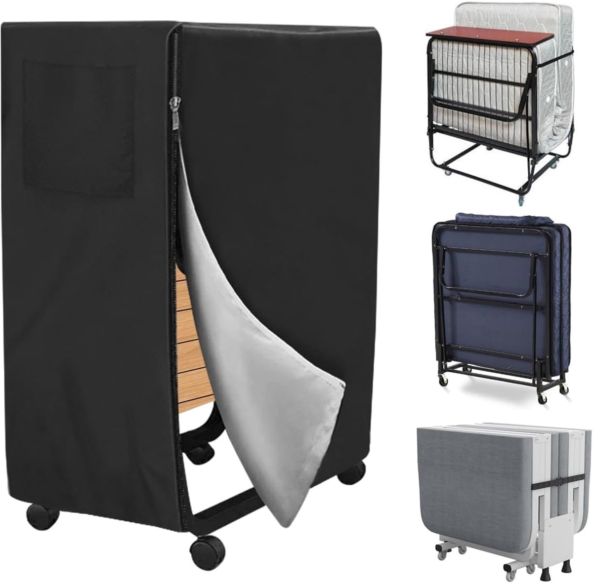 SnelShoppen - Vouwbare Dekbed Opbergcover Zwart 99 x 38 x 114 cm | Waterdichte, Stofdichte Gastbed Deksel, Opbergtas voor Kamers en Tuin