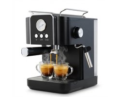 Espressomachine Excalsa Pistonmachine 20 Bar - Espressomachine met Melkopschuimer - Warmhoudplaat - Temperatuurmeter - 1,8L Watertank - RVS