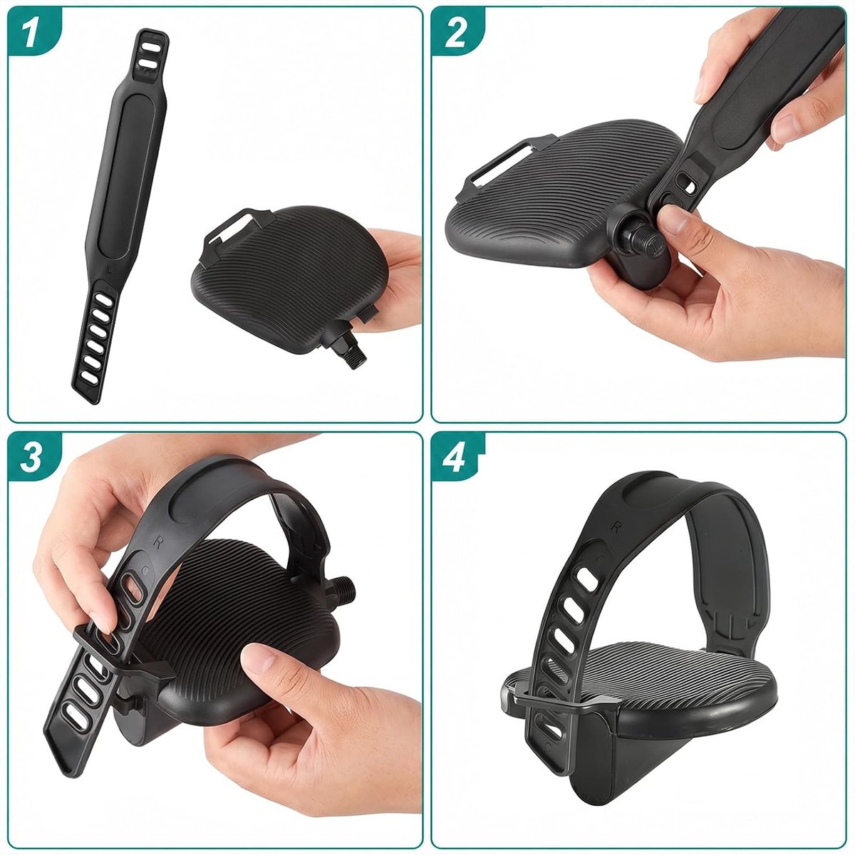 SnelShoppen - 4 stuks verstelbare pedaalriemen voor fiets, antislip hometrainer pedaalriemen, universele vervanging, 30,5 cm met L/R-markering, perfec