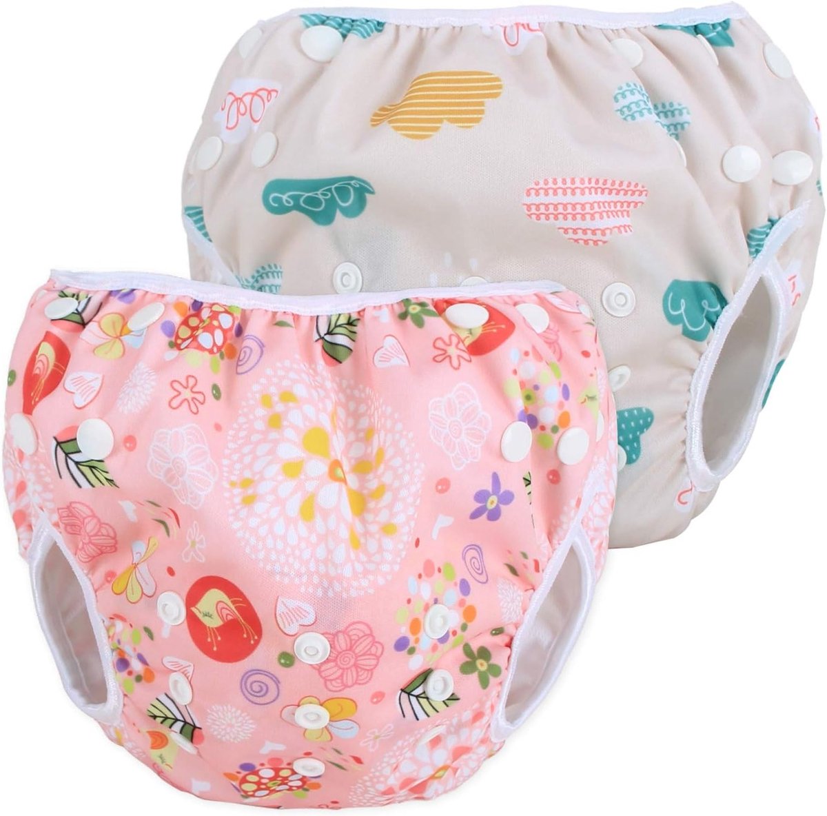 Herbruikbare zwemluier voor babyjongens en meisjes (2 stuks) - Comfortabel, wasbaar en verstelbaar, perfect voor zwemlessen en vakanties, met vrolijke ontwerpen