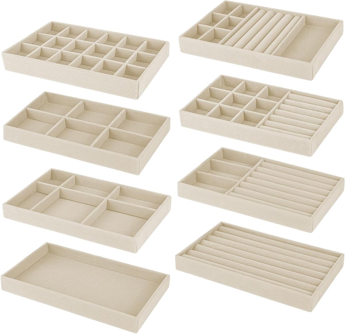 8-delige sieradenopslag tray, sieradenorganizer voor lades, fluwelen tray voor oorbellen en accessoires