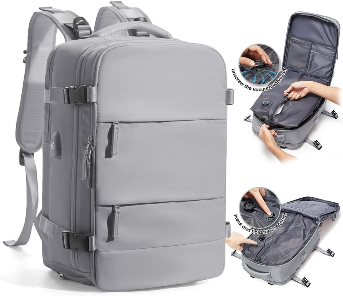 SnelShoppen - Vacuum Backpack Reisrugzak Dames - Automatische Compressie met Luchtpomp - Waterdichte Reistas voor Reizen en Vakantie - Ideaal voor Rya