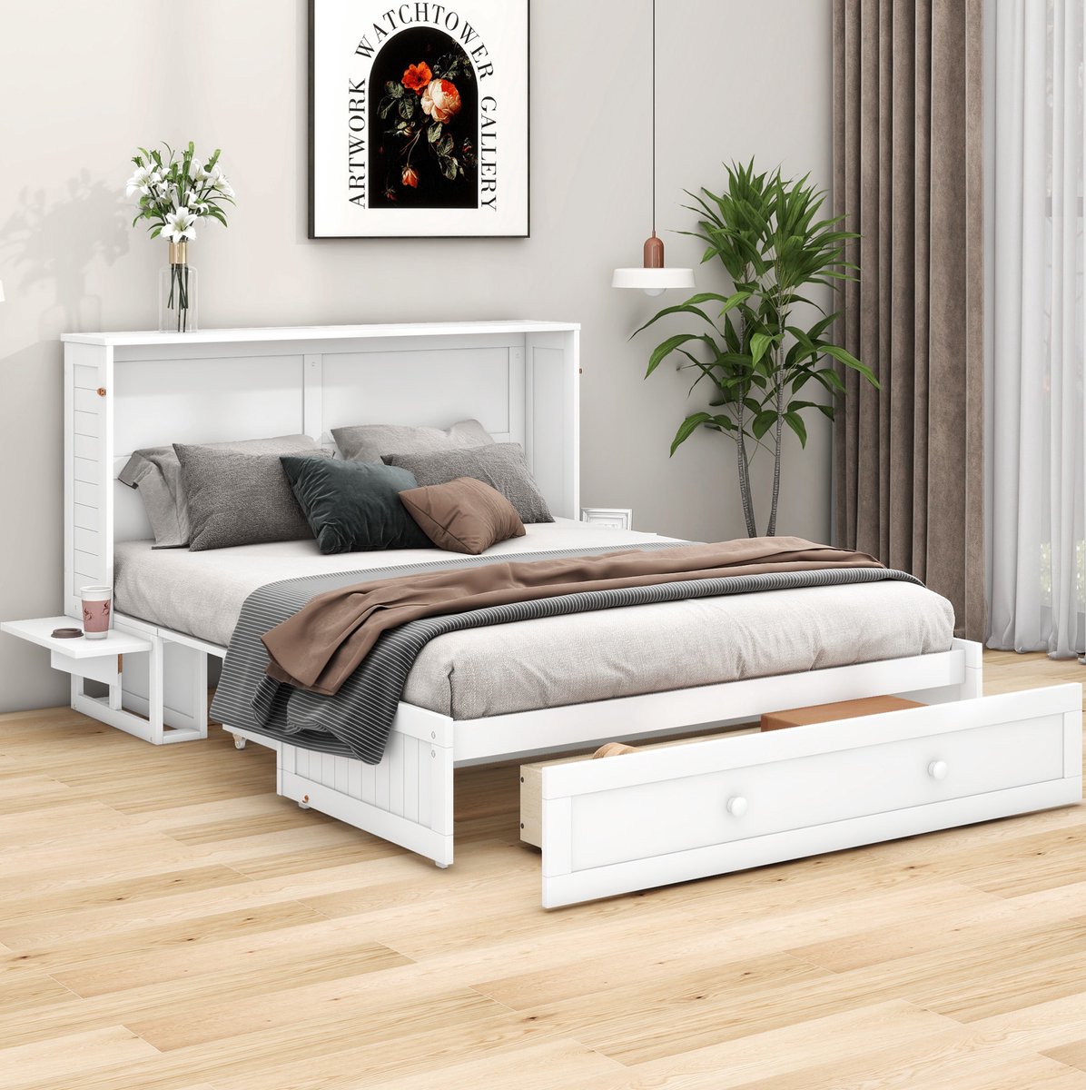 COVREO Opklapbed 140 x 200 cm - met bedlade en zijplanken, wit