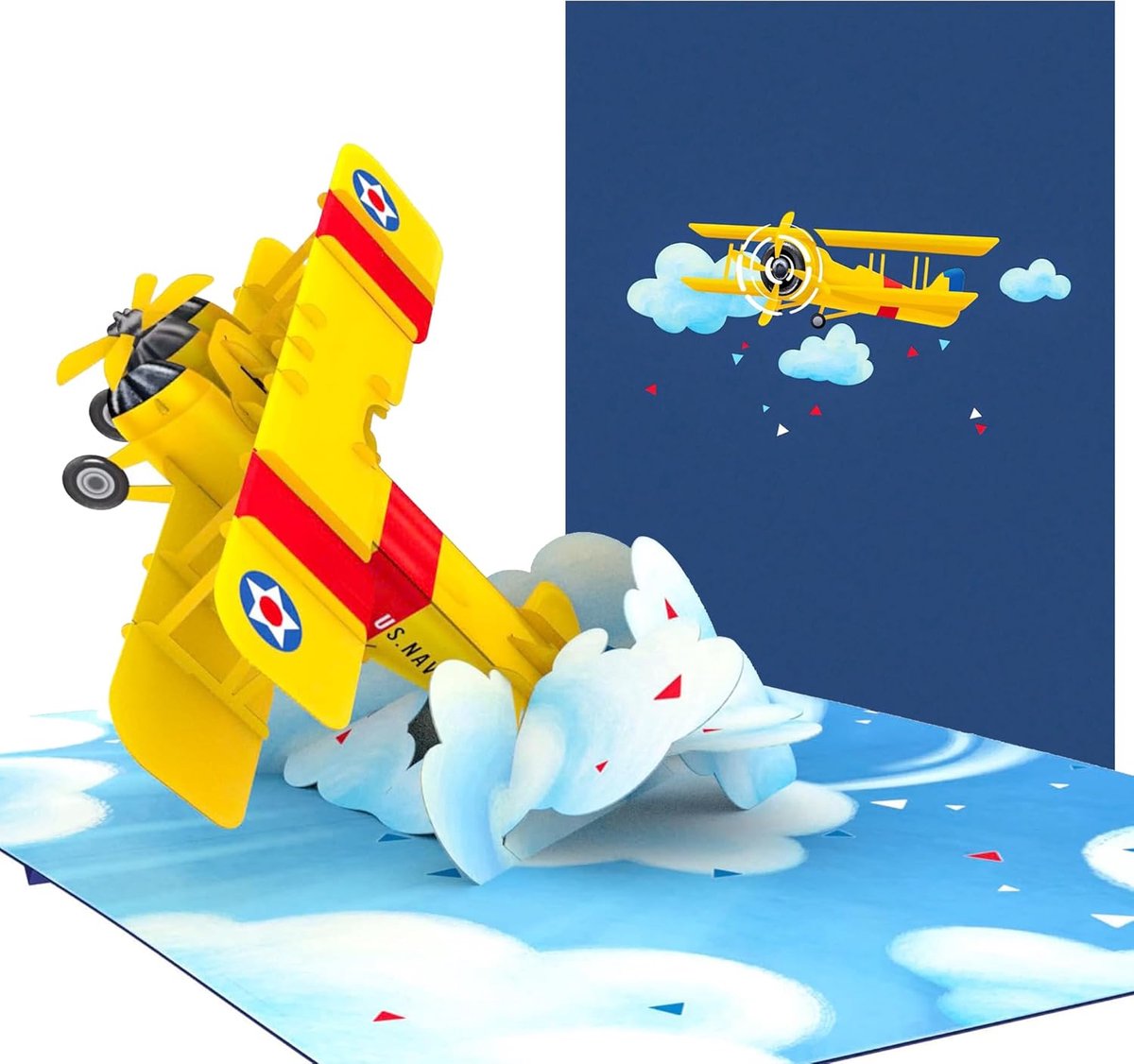 SnelShoppen - 3D Pop-Up Kaart Geel Biplane - Unieke Wenskaart voor Vaderdag, Verjaardag, Jubileum, Afstuderen, Pensioen, Piloten en Reisliefhebbers