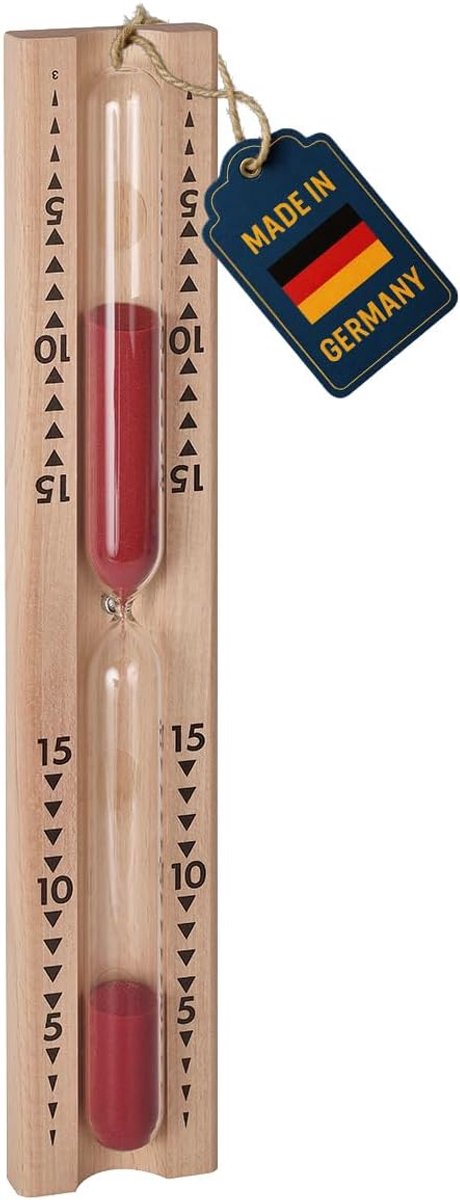 SnelShoppen - Luxe sauna zandloper van massief beukenhout, 15 minuten, met rode zand, ideaal sauna accessoire voor ontspanning, (L) 52 x (W) 33 x (H)