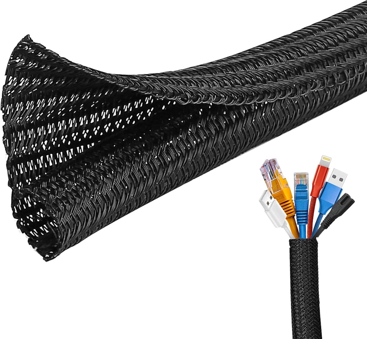 SnelShoppen - Zelfsluitende Kabelgoot 10 Meter, Op Maat Snijden, Geweven Kabelaansluiting, Diameter 12-20 mm, Kabelbeheer voor Thuis en Kantoor, Verbe