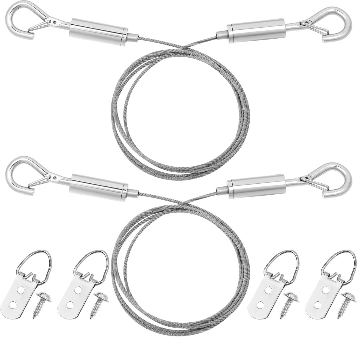 SnelShoppen - Ropes voor het ophangen van foto's, verstelbare draad met oogjes, 2m x 1,5mm, roestvrijstalen kabel met haken voor spiegels, fotolijsten