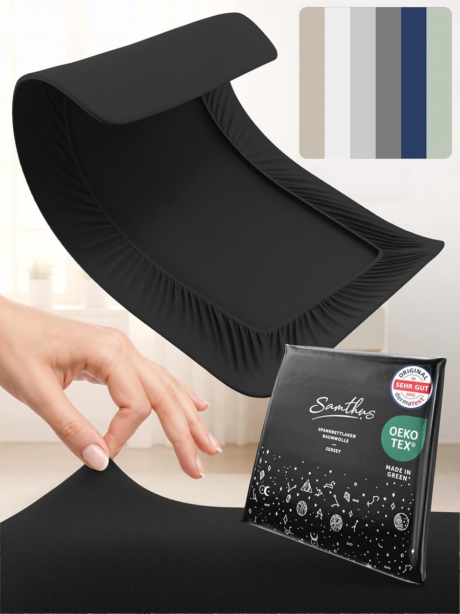 SnelShoppen - Fitted Sheet 200x200 cm Oeko-Tex Jersey Beddegoed 100% Katoen Zwart voor Matrassen 15-25 cm - Ademend, Kreukvrij, Geschikt voor Tumble D