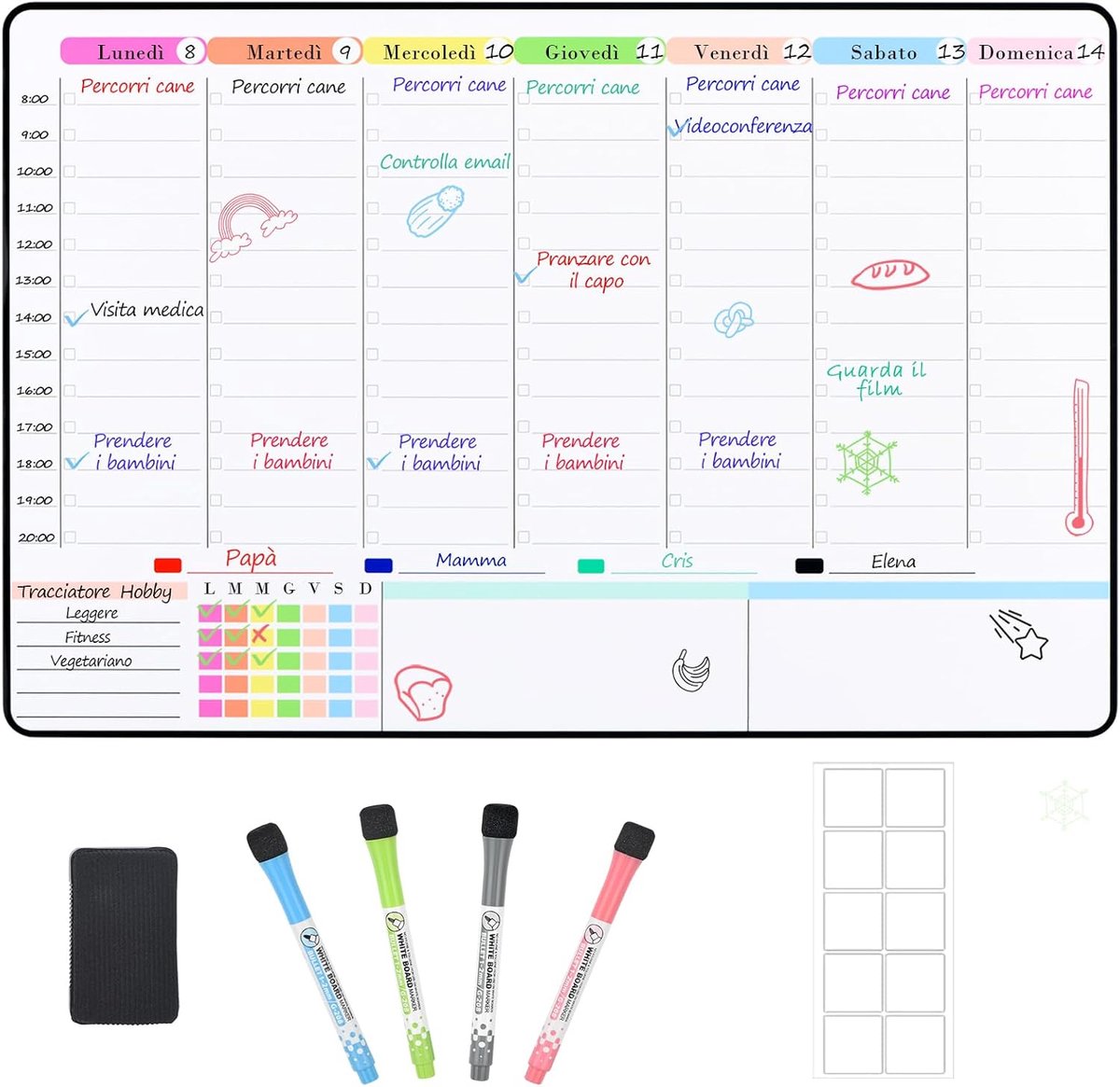 SnelShoppen - Magnetische Gezin Planner - Weekplanner Magnetisch Bord - Witte Drooguitwisbare Kalender - Herbruikbare Maandplanner voor Koelkast - Ges