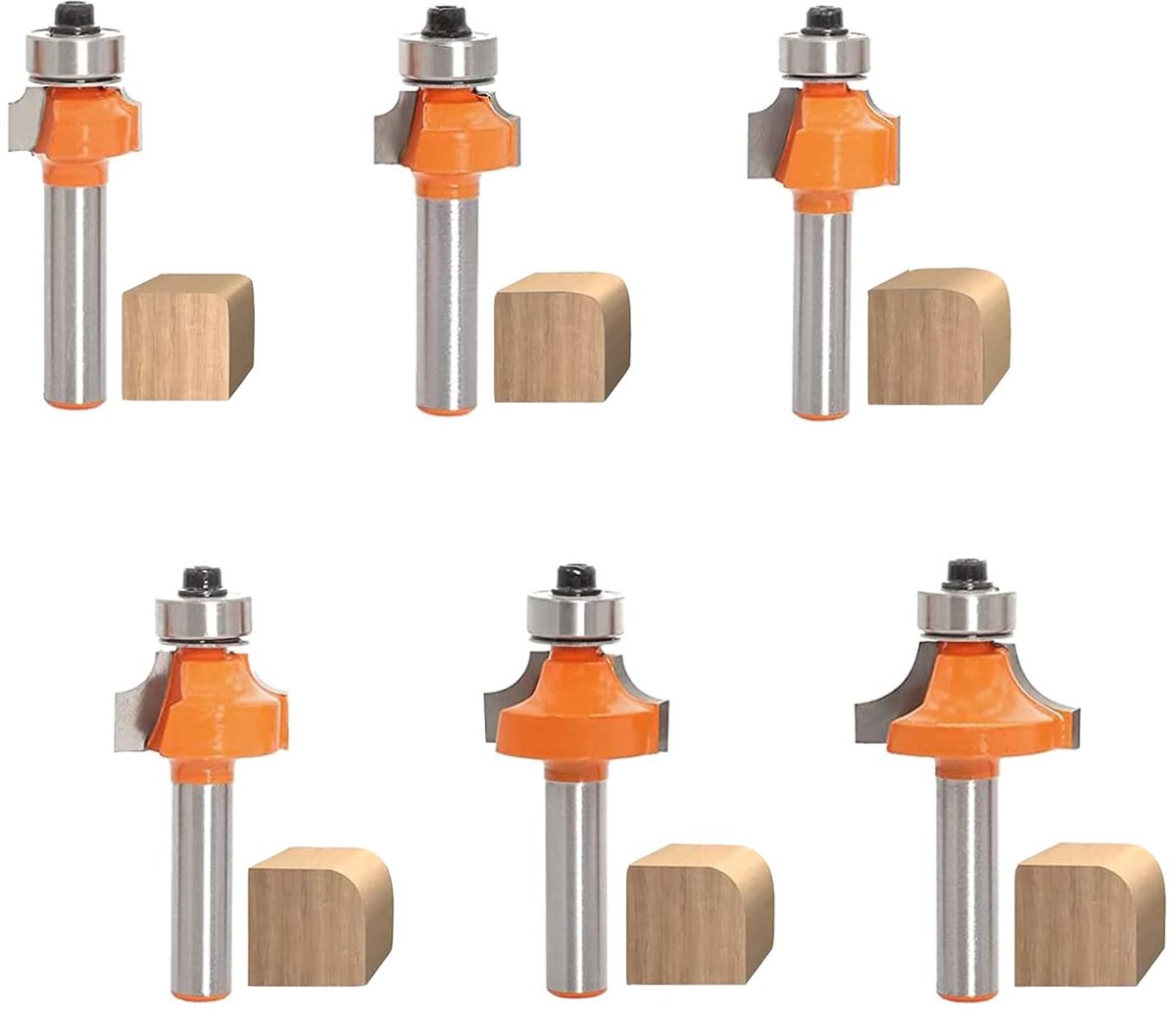 SnelShoppen - Round Cutter 8 mm Shank - 6 Stuks Houten Frees Bit Set - Radiussen 2-3-4-5-6-8 mm - Houtbewerking Gereedschap - Duurzaam en Hittebestend