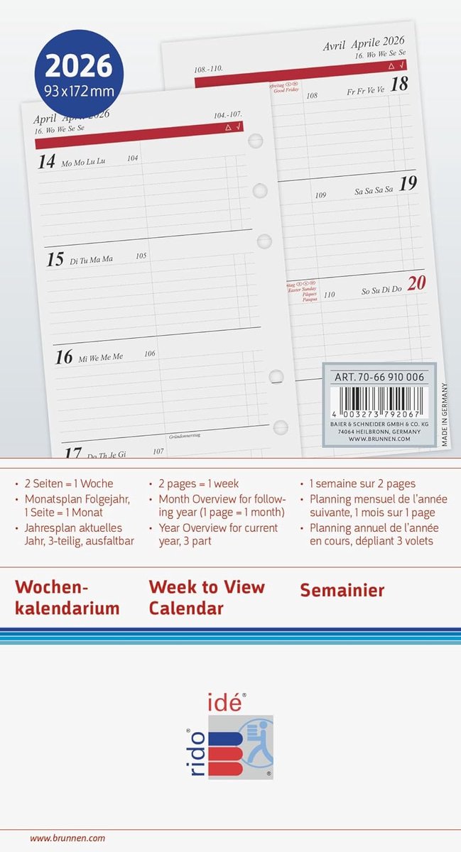 SnelShoppen - Weekkalender 2026 93x172 mm | Perforatie, Jaaroverzicht, Meertalig, Zwart/Bordeaux, 128 Pagina's