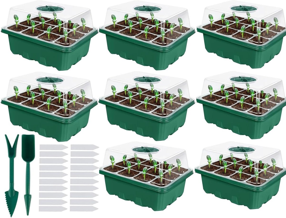 Indoor Kweekdoos voor Zaadstart - 8-delige Set met 96 Cellen, Mini Kweekkit en Propagator voor Zaailingen en Planten