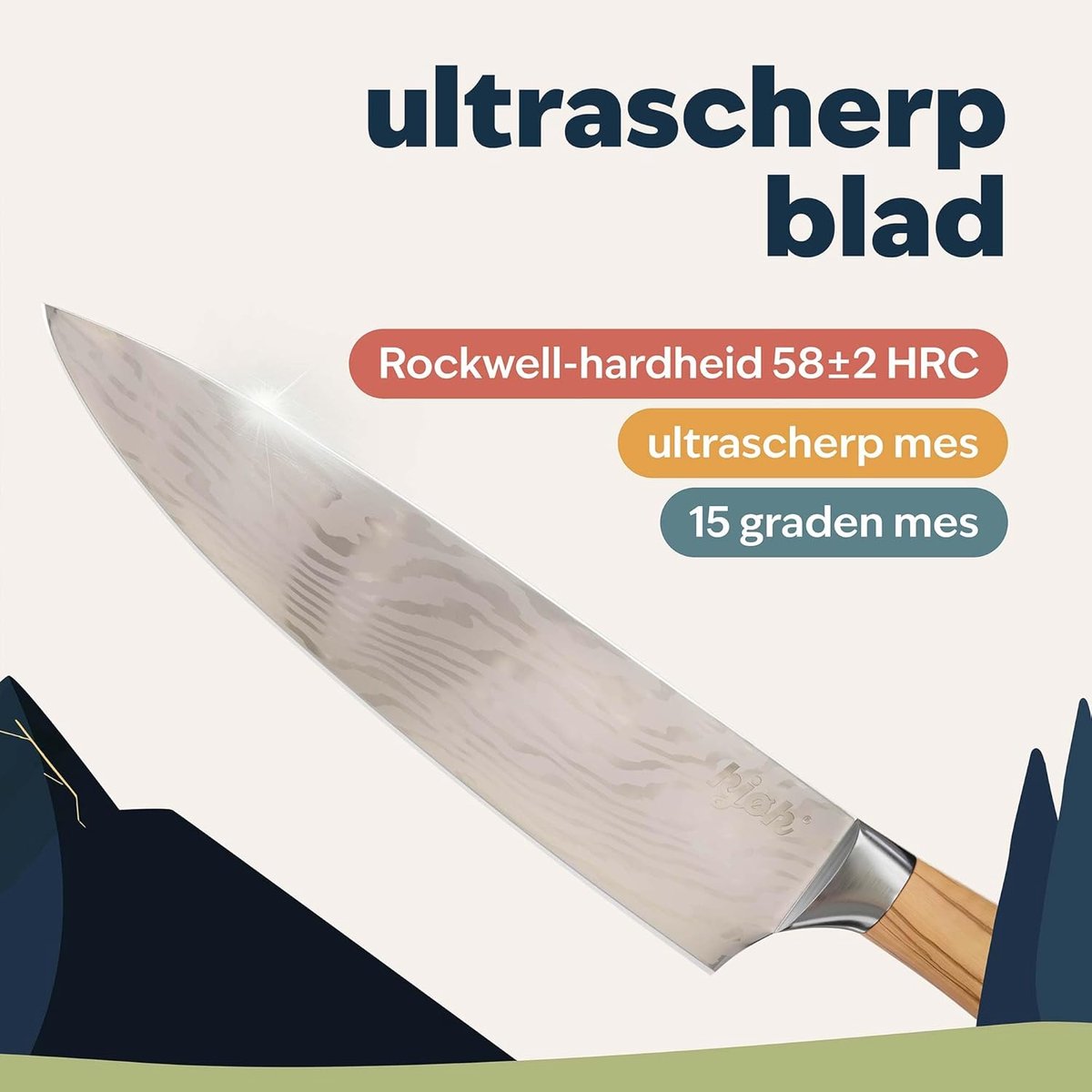 SnelShoppen - Premium Chef Knife 20 cm met Olive Houten Handvat - Professioneel Koksmes voor Vlees, Vis en Groenten - Hoogwaardige Keukenaccessoires -