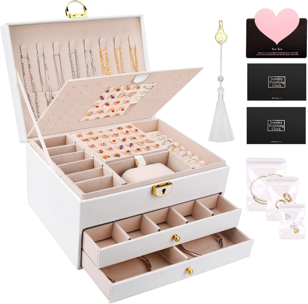 SnelShoppen - Luxe UCAMP Sieradenbox met 3 Lagen, Juweel Doos voor Kettingen, Oorbellen, Armbanden en Ringen, Met Sleutels en Sloten, Perfect voor Dam