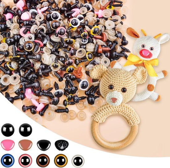 620 stuks Veiligheidsogen en Neus, Multicolore Amigurumi Ogen voor Haakwerk 6-14mm, Knuffeldier Ogen met Wasringen voor Haken en Creatief Handwerk — afbeelding 3