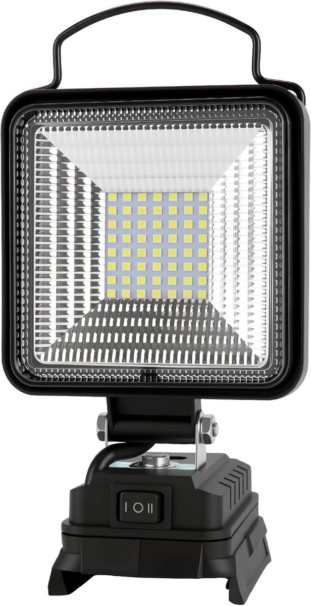 SnelShoppen - Acculamp 18V, 48W, 4800 Lumen LED-werklamp, Draagbare Schijnwerper, Bouwplaatslamp met 2 USB, 56 LEDs voor Camping en Autoreparaties