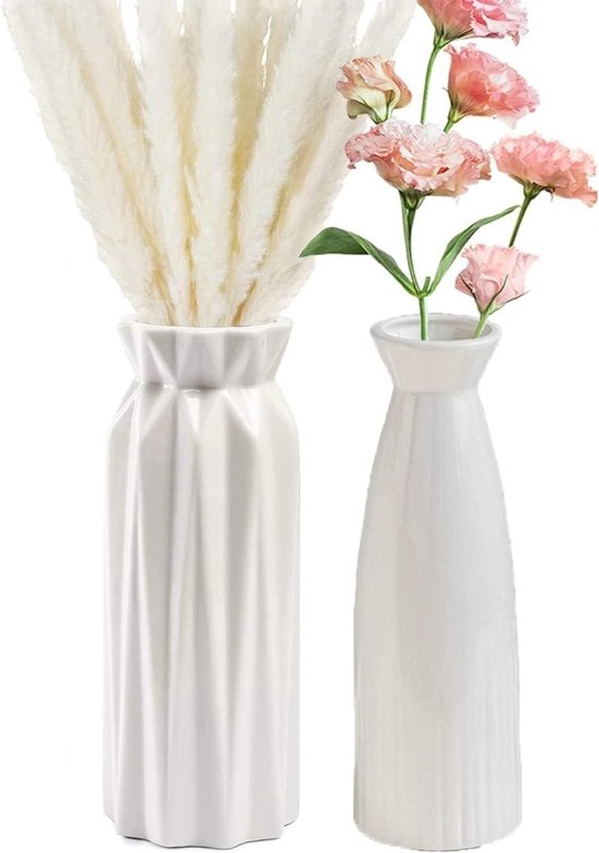 Keramische vaas in wit voor pampa bloemen - Moderne decoratieve tafelvaas