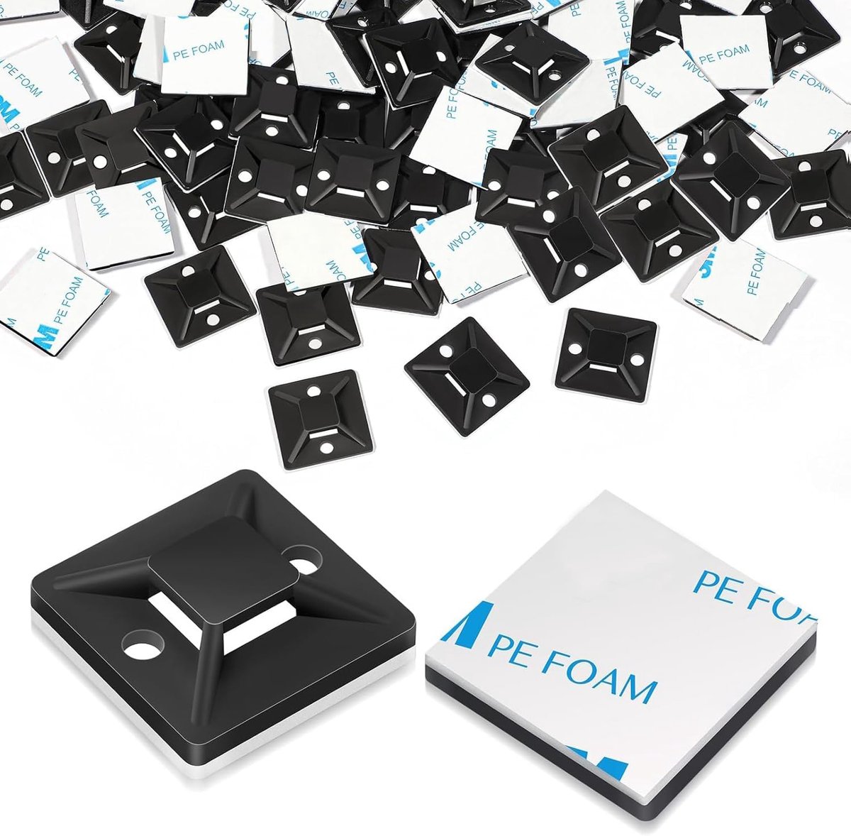 SnelShoppen - 100pcs Zelfklevende Kabelclips - 28x28mm Kabelbinders - Zwarte Kabelbeugels - Perfect voor Thuis, Kantoor, Garage en Werkplaats