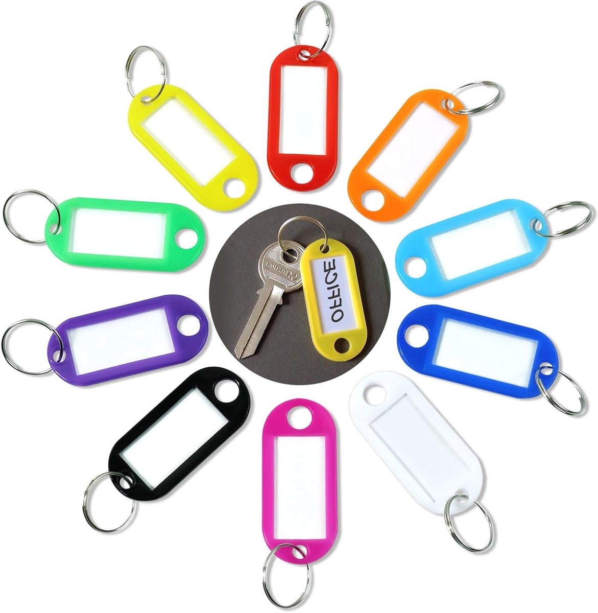 30 Stuks Schrijfbare Sleutelhangers, 2.4 x 5 cm, Sleutel Tags, Plastic Sleutelhangers met Verwisselbare Labels in 10 Kleuren, Perfect voor Organisatie en Identificatie