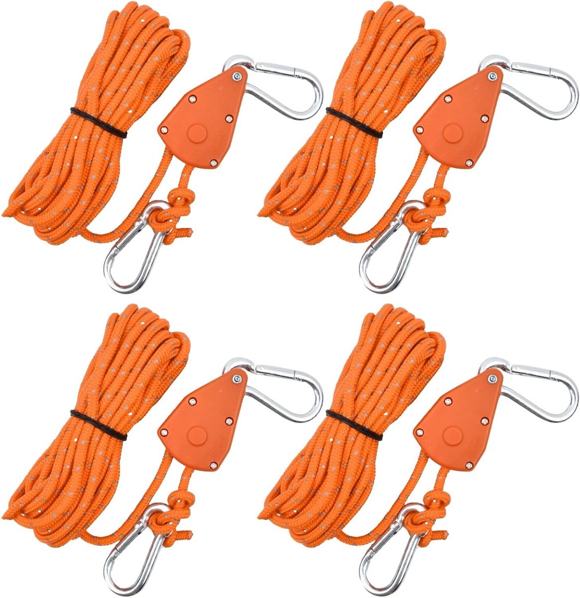 Reflecterende Tenttouwen Set van 4, 6mm Campingkoord met Katrol en Haken, 5 Meter Nylon Tensioner voor Hiking en Buitenactiviteiten