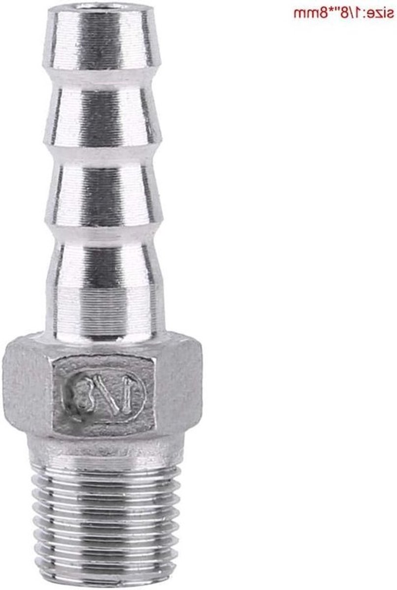 Duurzame RVS Buiskoppeling met Draad en Barb Aansluiting voor Slangen - 1/8" x 8mm, Perfect voor Water- en Luchttoepassingen