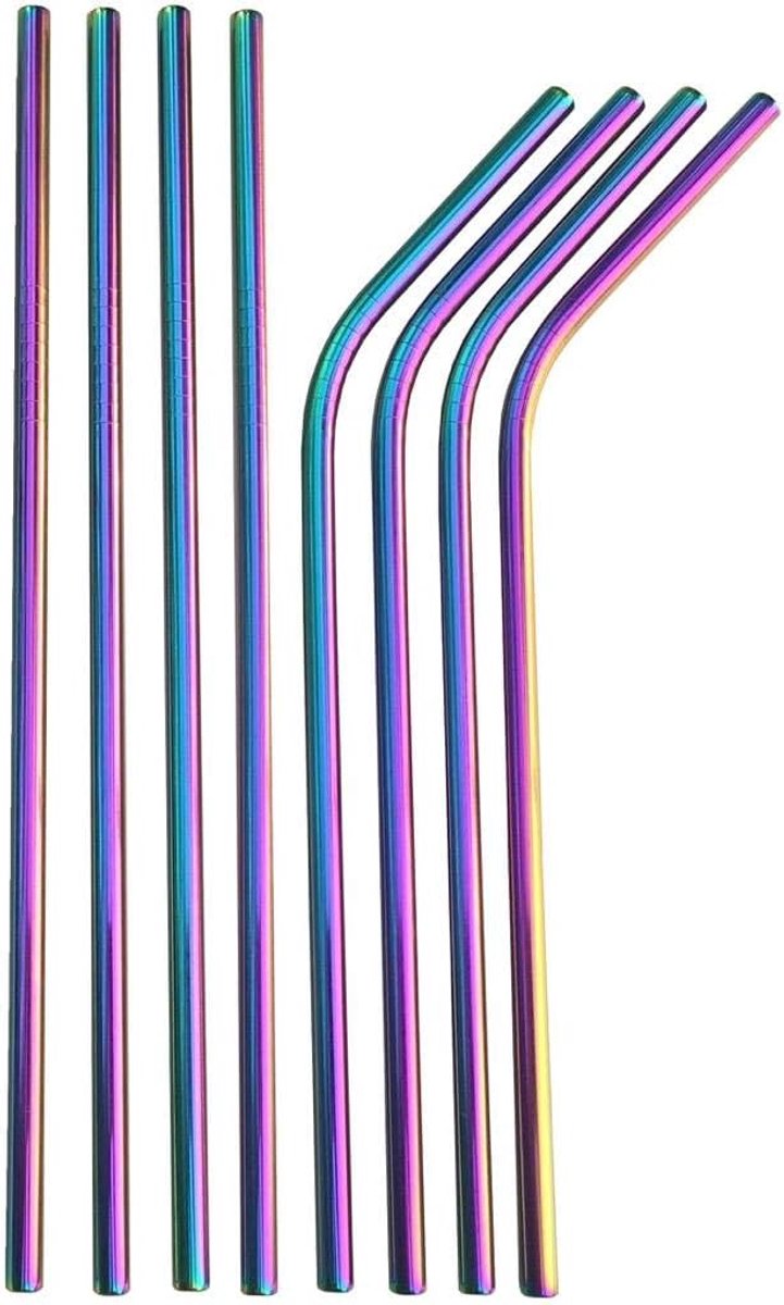 SnelShoppen - RVS Rietjes Set - Herbruikbare Metalen Rietjes in Kleurrijke Regenboogkleuren - Korte en Lange Rietjes 21.5 cm en 26.5 cm - Ideaal voor