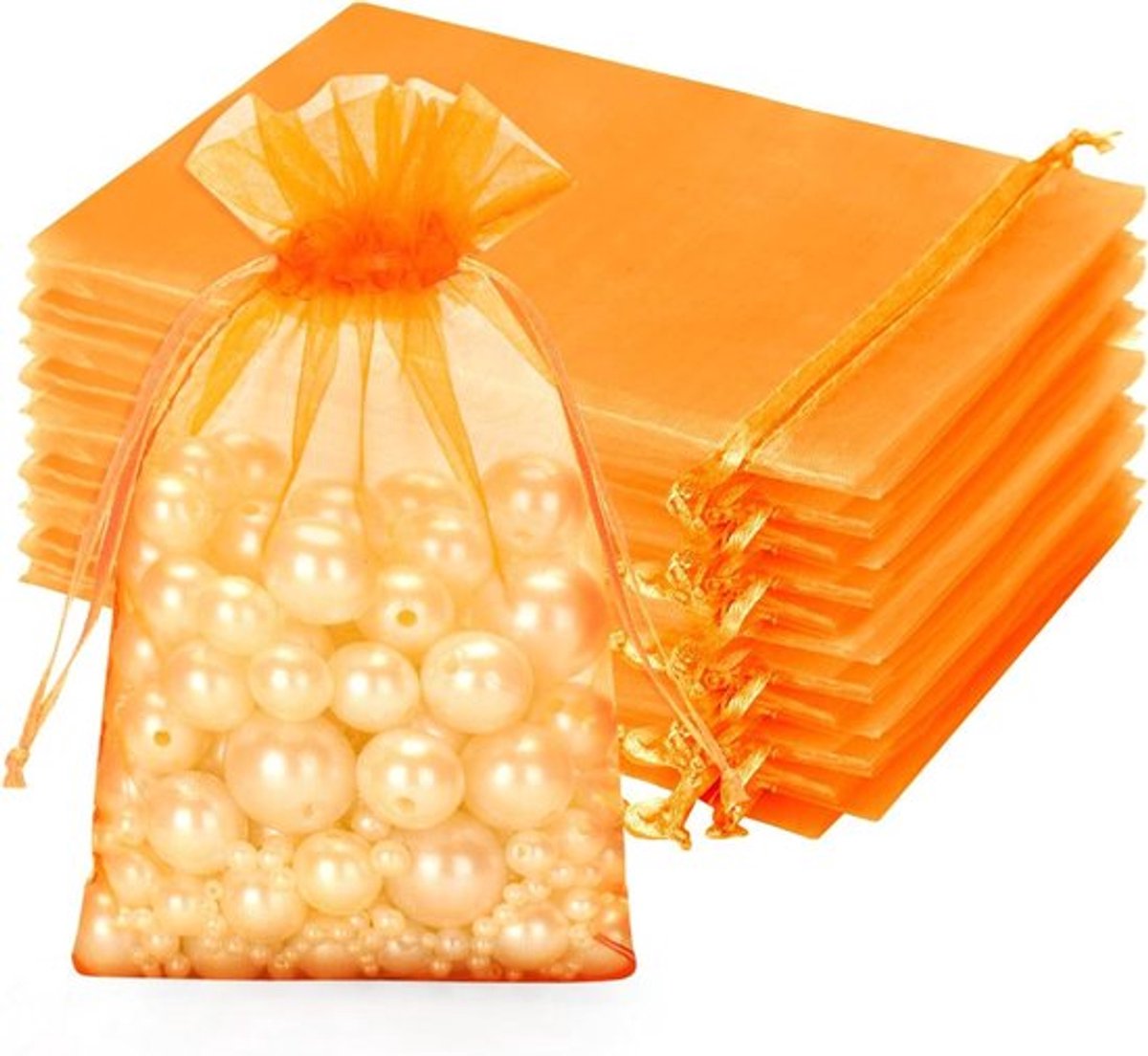 Organza zakjes oranje 10x15 cm met trekkoord - 50 stuks voor geschenken, bruiloft, Valentijnsdag.