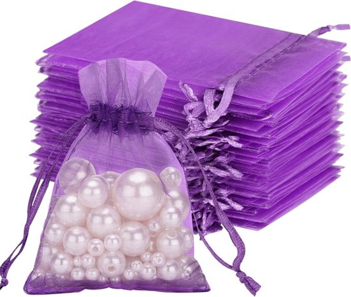 50 stuks organzazakjes 7 x 9 cm voor sieraden en geschenken met lavendelgeur, goudkleurig. Elegante geschenkverpakking voor bruiloften en snoep.