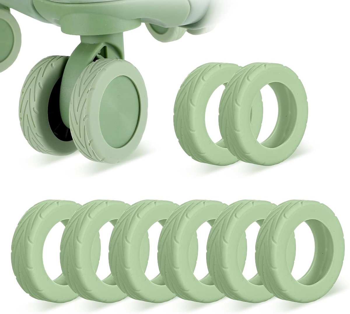 Set van 8 Beschermhoezen voor Bagagewielen, Stille Siliconen Covers voor Spinner Wielen van 2-2.4 Inch, Slijtvast en Waterdicht voor Reisbagage en Koffers (Groen)