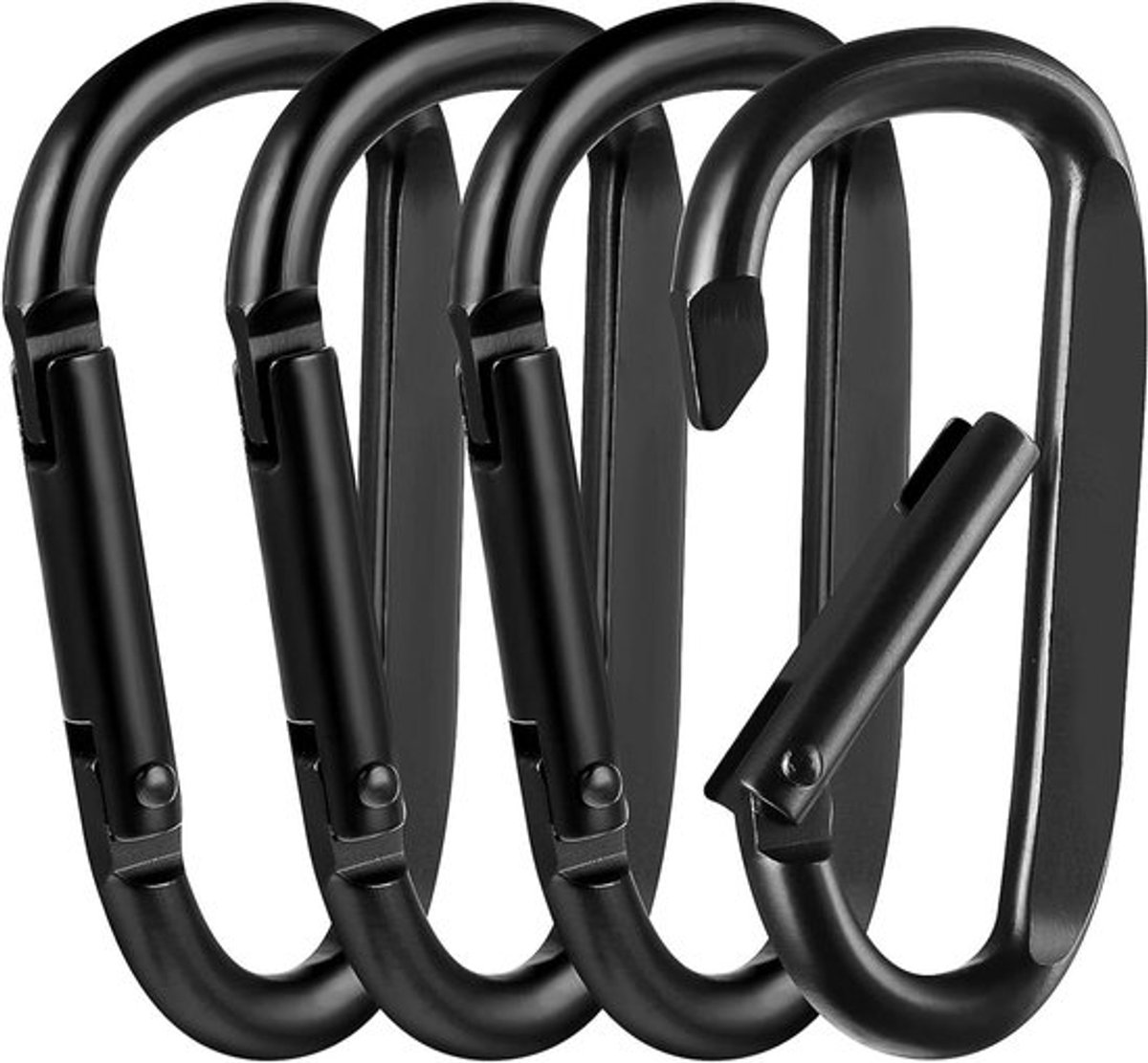 Aluminium karabijnclips pack van 4 stuks voor rugzakken - Sleutelclips met D-ringvorm - Veersnap haakgespen