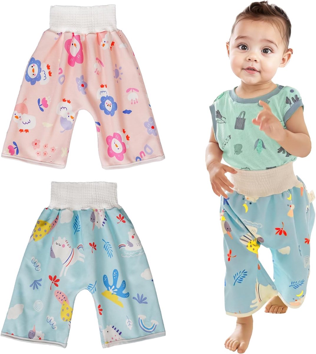SnelShoppen - 2Pcs Training Pants Baby Meisjes - Herbruikbare Potty Training Onderbroek Roze Blauw - Wasbare Luierbroekjes voor Kinderen 1-4 Jaar met