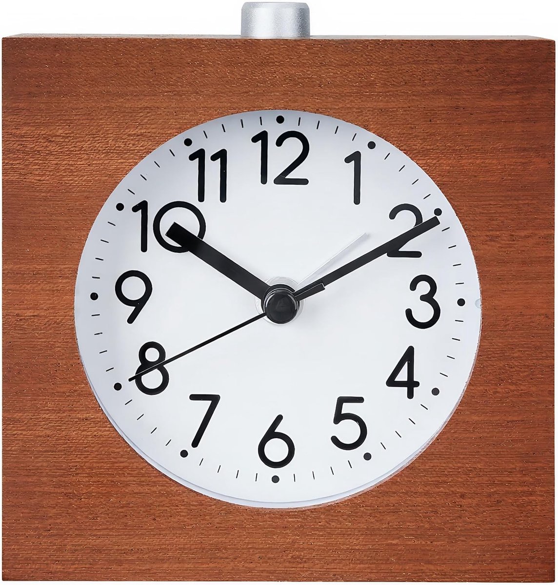 SnelShoppen - Houten Analoge Wecker met Nachtlampje, Snoozefunctie, Stille Non-Ticking Klok, Batterij Aangedreven, Bruin voor Slaapkamer en Bureau