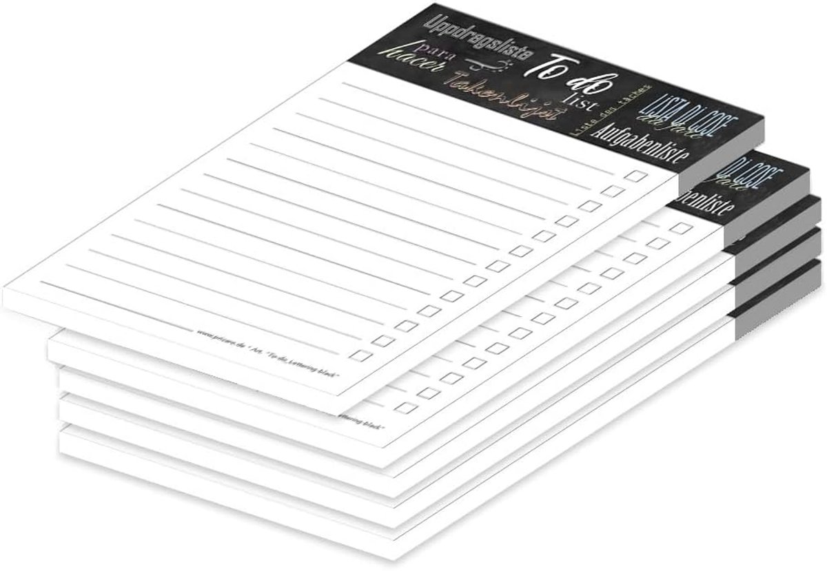 SnelShoppen - To-Do List A6 Lettering-black - 5 Blokken - 50 Vellen - 80 g/m² - Ideaal voor Planning, Organisatie en Notities