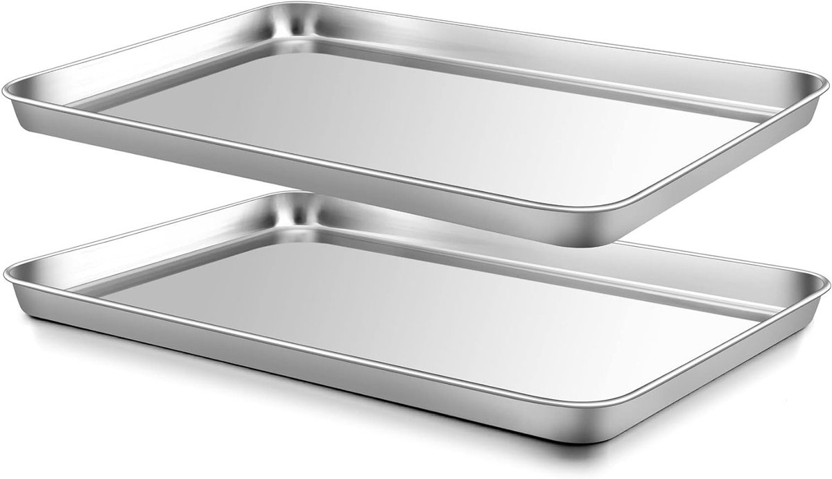 Set van 2 RVS Bakplaten voor Oven, Ideaal voor Taarten en Gerechten, Gezond en Makkelijk Schoon te Maken, Vaatwasserbestendig