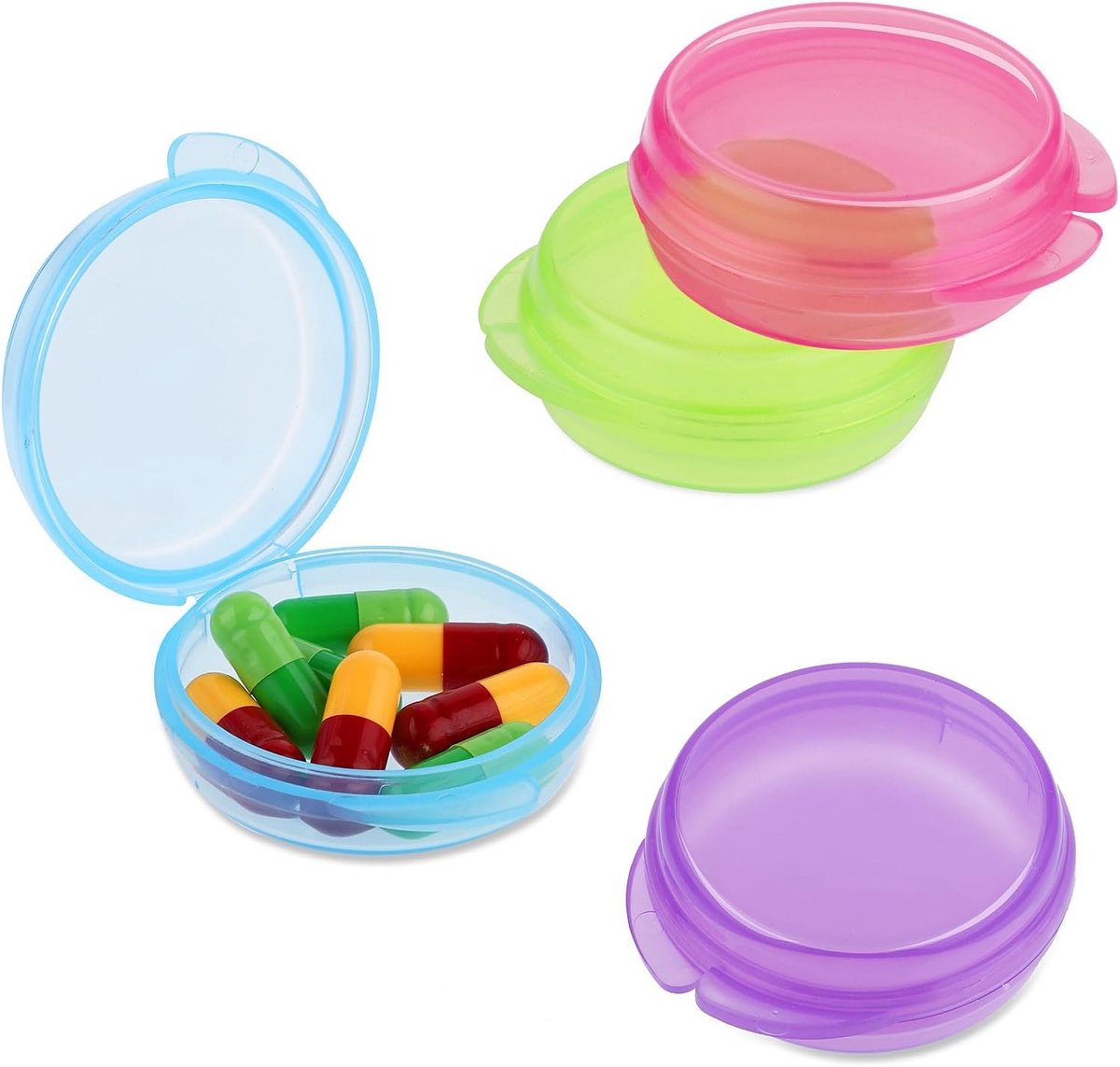 Draagbare pillendoos set van 4, compacte medicijndoosjes voor onderweg, schattige opbergcontainers en oordopjeszakken, ideale reisaccessoires