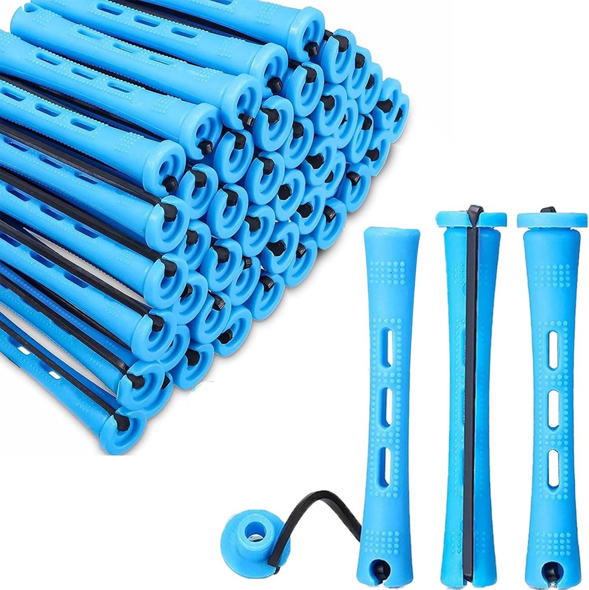 SnelShoppen - 60 Stuks Kleine Haarrollers, 0.35 Inch Permanent Stokken, Blauwe Permanentstaven Set, Thuis Permanent Kits voor Vrouwen, Voor Natuurlijk