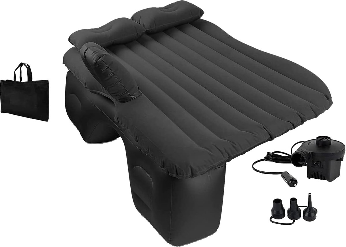 Thijox - Opblaasbaar Automatras Enkele Luchtmatras Achterbank - Incl. 12V Elektrische Luchtpomp & 3 Adapters - Comfortabel, Compact, Zwart - Perfect v