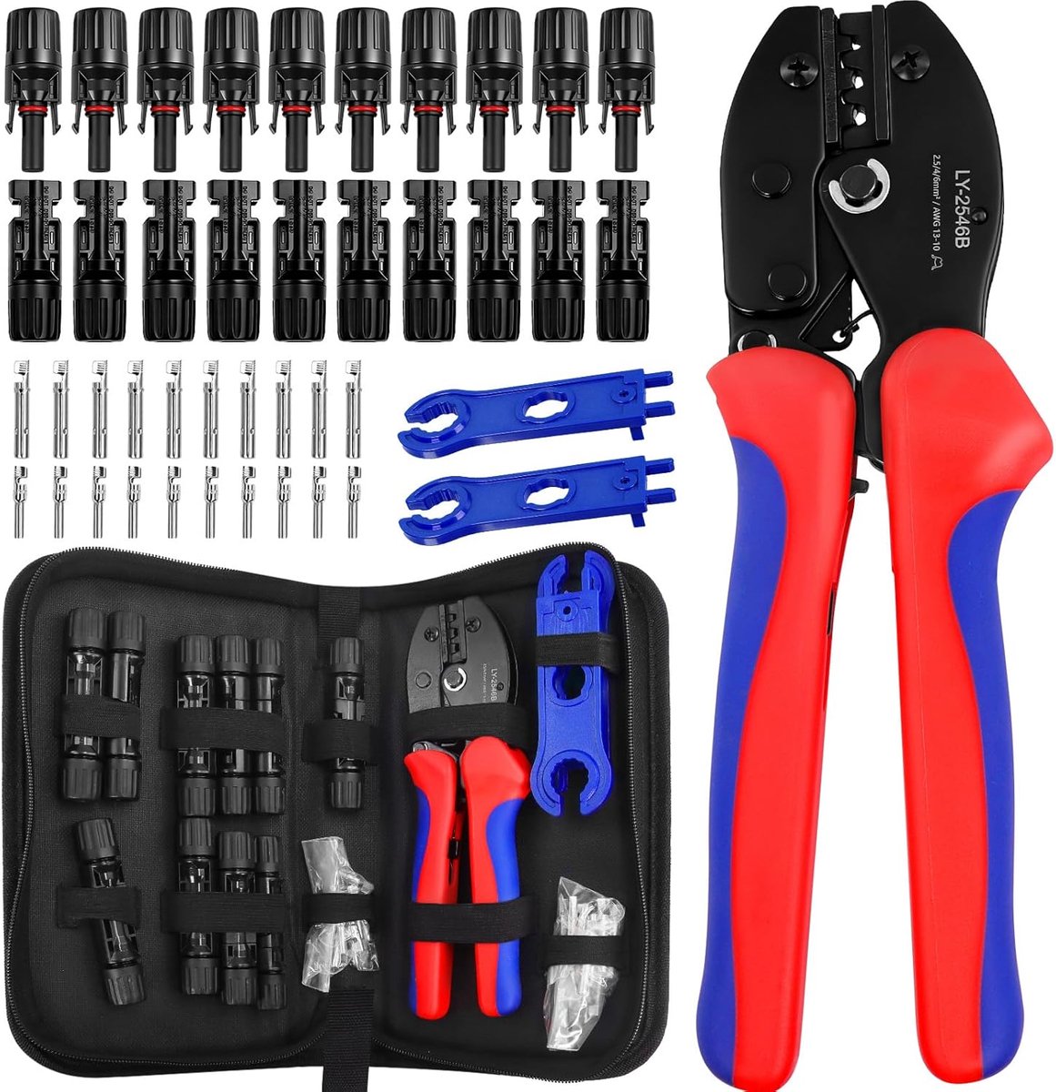SnelShoppen - Solar Power Connector Set met Crimping Pliers, 10 Paar Male en Female PV Connectoren, 2 Montage Sleutels voor Solar Panelen