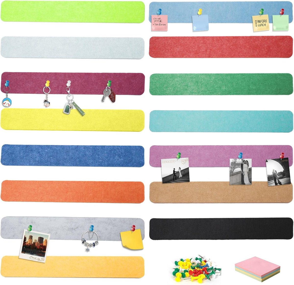 SnelShoppen - Pack van 15 Kleurige Zelfklevende Kurken Memo Borden met 50 Duimspijkers en 100 Plaknotities - Ideaal voor Foto's en Notities - 30 x 5 c