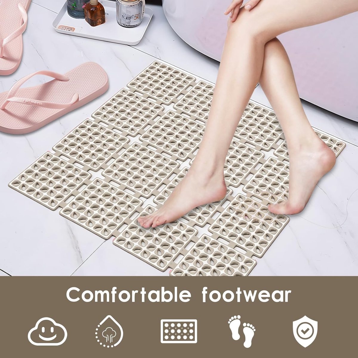 SnelShoppen - Antislip douchemat 60x60 cm met 144 zuignappen, schimmelbestendig, machinewasbaar, BPA-vrij, veilig voor kinderen en ouderen, perfect vo