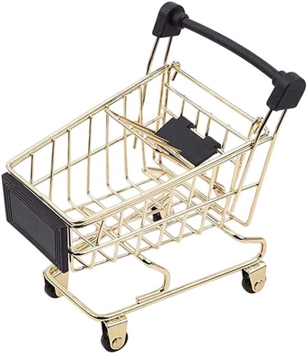 Metalen winkelwagen - gouden boodschappenmand voor kinderen - speelgoedmand voor winkelen - fruit en snack opbergkist voor detailhandelssierkten