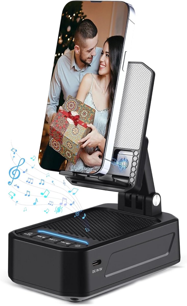 SnelShoppen - Inductie Bluetooth Speaker voor Telefoon, 2000mAh Draadloze Speaker met Telefoonhouder, HD Surround Sound, Perfecte Cadeau voor Mannen e